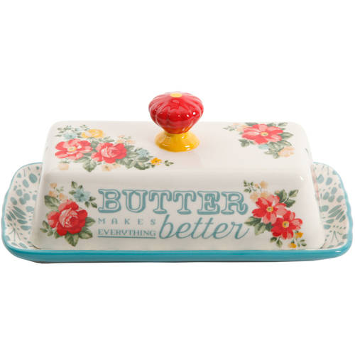 Vintage Floral Salt and Pepper and Butter Dish Set